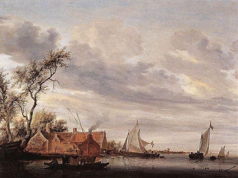 Salomon van Ruysdael River Scene with Farmstead